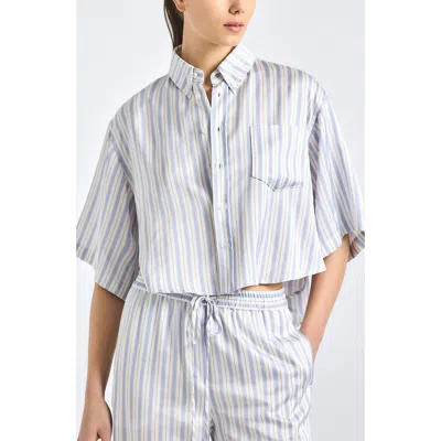 Derek Lam 10 Crosby Ember Striped Satin Twill Crop Button Down Shirt In Multi
