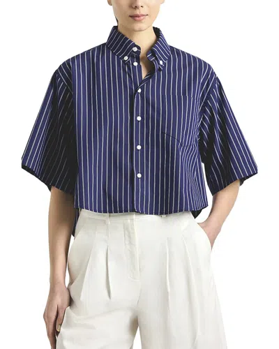 Derek Lam 10 Crosby Ember Cropped Button Down Shirt In Blue