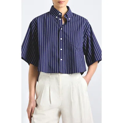 Derek Lam 10 Crosby Ember Cropped Button Down Shirt In Blue