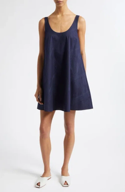 Derek Lam 10 Crosby Emery Embroidered Cotton Trapeze Minidress In Blue