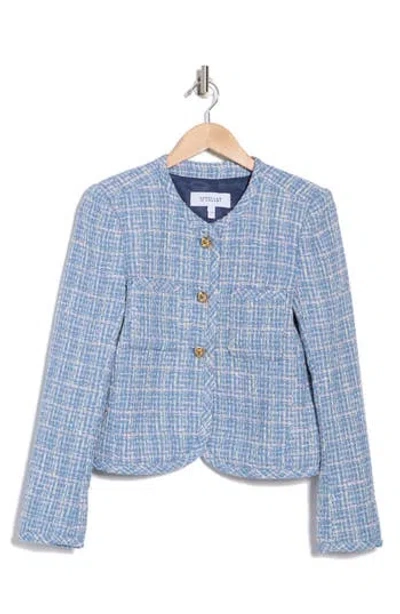 Derek Lam 10 Crosby Emilia Dome Button Tweed Jacket In Cobalt Multi