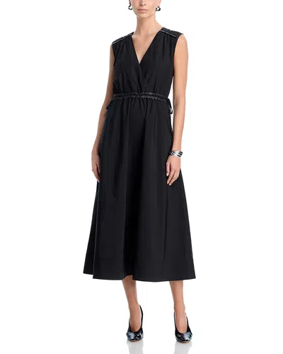 Derek Lam 10 Crosby Eros Faux Leather Trim Poplin Dress In Black