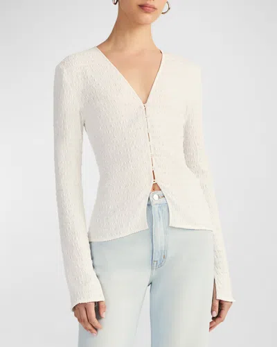 Derek Lam 10 Crosby Esmee Long-sleeve Smocked Top In Blanc De Blanc