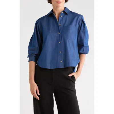 Derek Lam 10 Crosby Estrella Crop Button-up Shirt In Blue