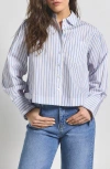 Derek Lam 10 Crosby Estrella Stripe Crop Cotton Button-up Shirt In Blue Multi
