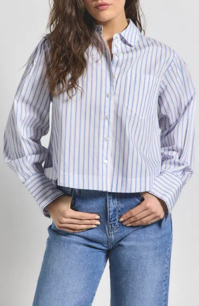 Derek Lam 10 Crosby Estrella Stripe Crop Cotton Button-up Shirt In Blue Multi