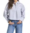 Derek Lam 10 Crosby Estrella Stripe Crop Cotton Button-up Shirt In Blue