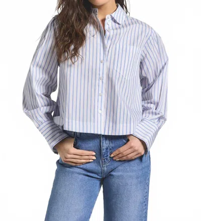 DEREK LAM 10 CROSBY ESTRELLA STRIPED CROPPED BUTTON UP TOP IN BLUE MULTI