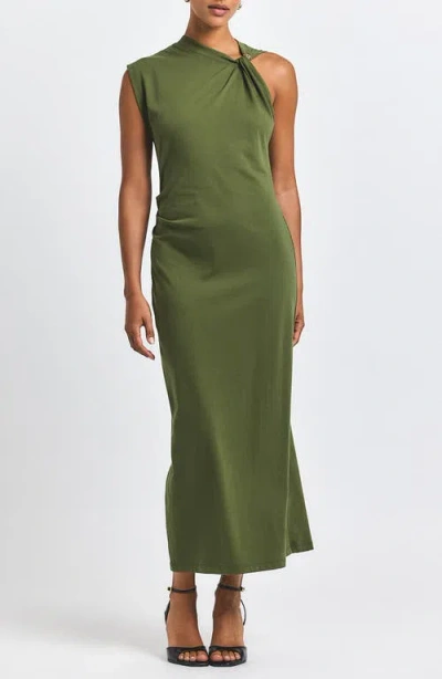 Derek Lam 10 Crosby Evelise Embelllished Twist One-shoulder Cotton Dress In Green