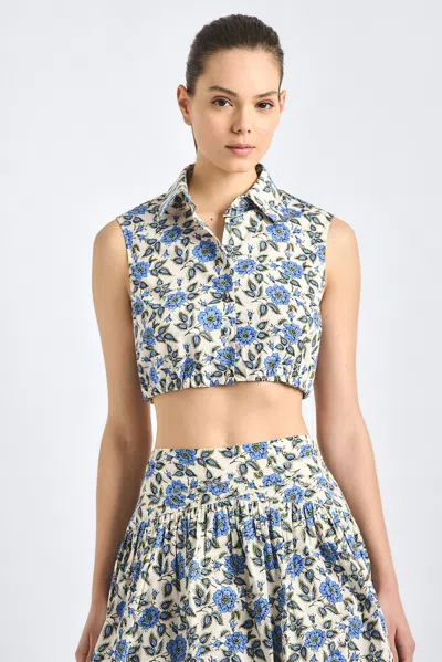 Derek Lam 10 Crosby Faee Printed Cropped Shirt In Blue