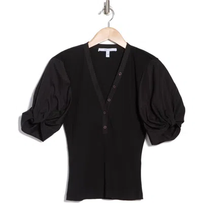 Derek Lam 10 Crosby Fallon Puff Sleeve Mixed Media T-shirt In Black