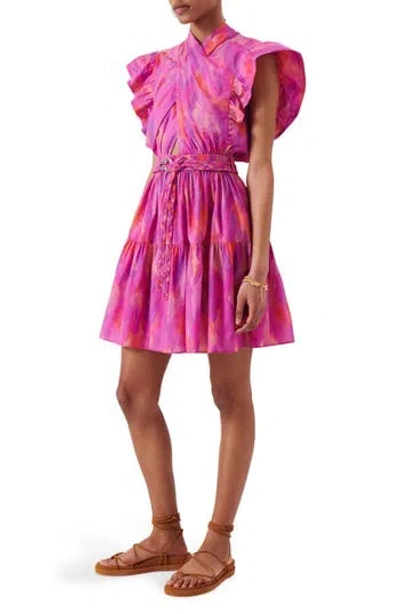 Derek Lam 10 Crosby Finn Ruffle Cap Sleeve Faux Wrap Dress In Fuchsia Multi