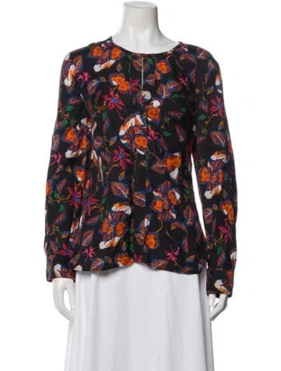 Pre-owned Derek Lam 10 Crosby Floral Print Crew Neck Blouse In Blue