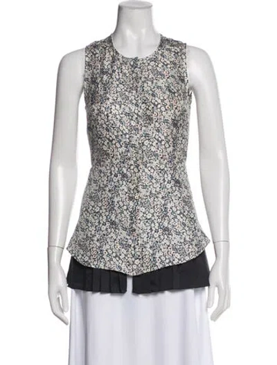 Pre-owned Derek Lam 10 Crosby Floral Print Crew Neck Blouse In White