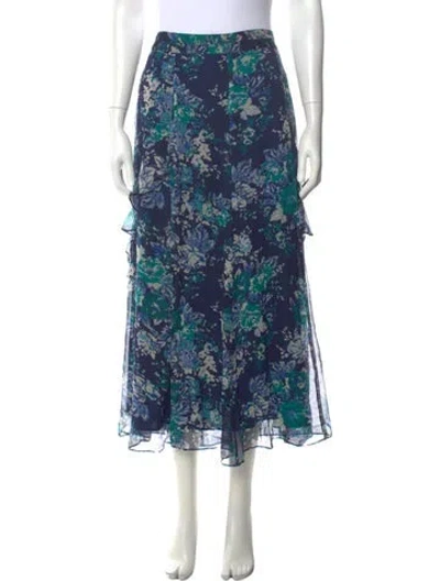 Pre-owned Derek Lam 10 Crosby Floral Print Long Skirt W/ Tags In Blue