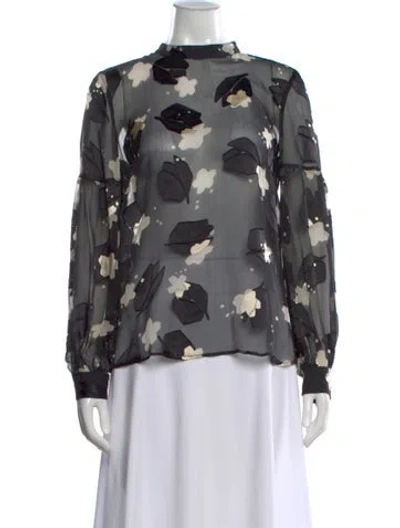 Pre-owned Derek Lam 10 Crosby Floral Print Mock Neck Blouse In Black