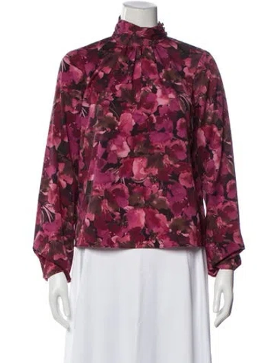 Pre-owned Derek Lam 10 Crosby Floral Print Mock Neck Blouse In Pink