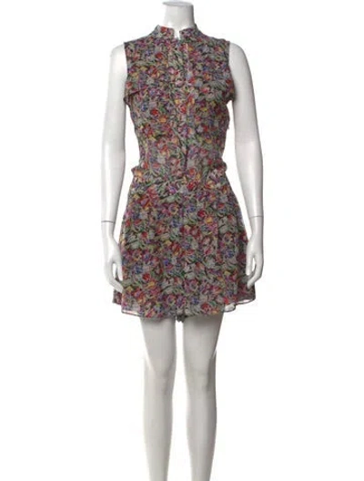 Pre-owned Derek Lam 10 Crosby Floral Print Mock Neck Romper In Black