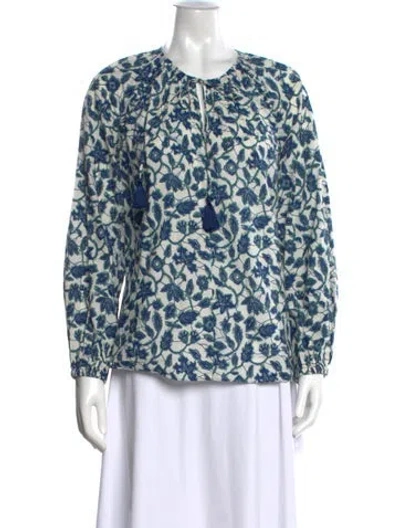 Pre-owned Derek Lam 10 Crosby Floral Print Tie Neck Blouse In Blue