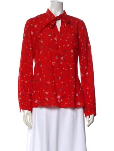 Pre-owned Derek Lam 10 Crosby Floral Print Tie Neck Blouse In Red