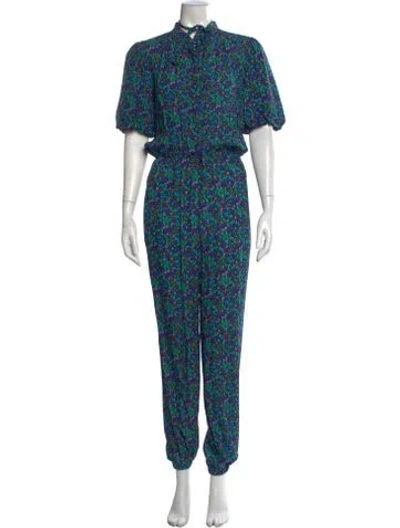 Pre-owned Derek Lam 10 Crosby Floral Print Tie Neck Jumpsuit In Blue