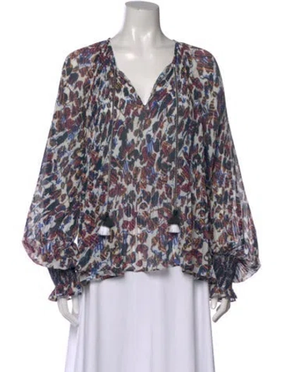 Pre-owned Derek Lam 10 Crosby Floral Print V-neck Blouse In Blue