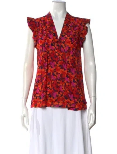 Pre-owned Derek Lam 10 Crosby Floral Print V-neck Blouse In Blue