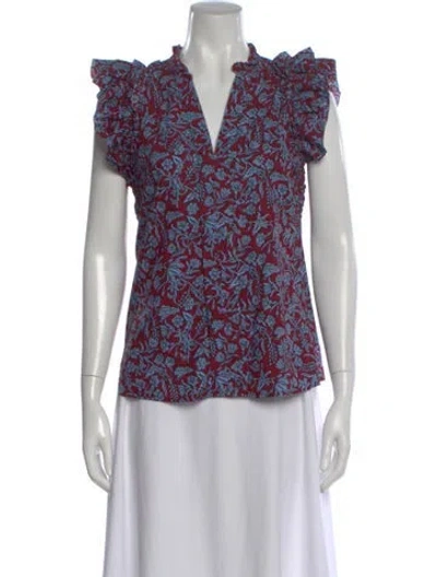 Pre-owned Derek Lam 10 Crosby Floral Print V-neck Blouse In Burgundy