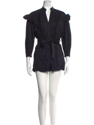 Pre-owned Derek Lam 10 Crosby Floral Print V-neck Romper In Black