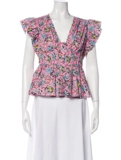 Pre-owned Derek Lam 10 Crosby Floral Print V-neck Top In Pink
