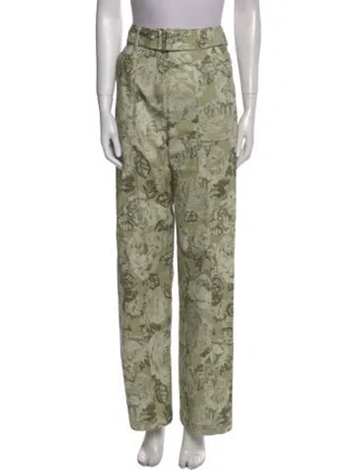 Pre-owned Derek Lam 10 Crosby Floral Print Wide Leg Pants In Green