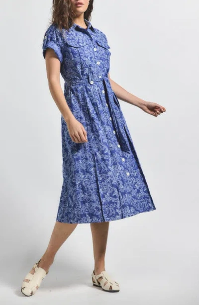 Derek Lam 10 Crosby Gaelle Floral Cotton Blend Shirtdress In Indigo