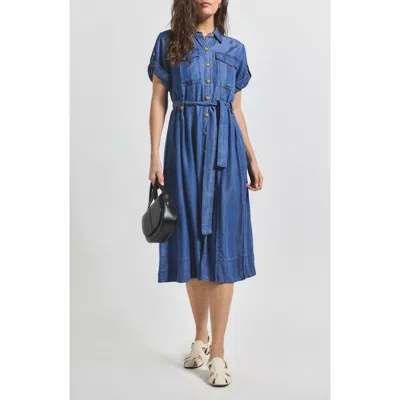 Derek Lam 10 Crosby Gaelle Short Sleeve Belted Utility Shirtdress In Blue