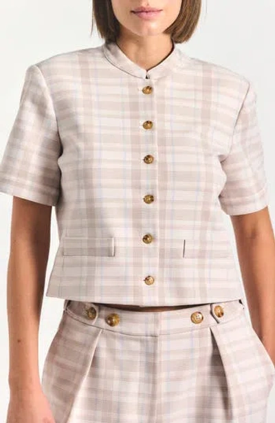 Derek Lam 10 Crosby Grace Plaid Short Sleeve Jacket In Neutral