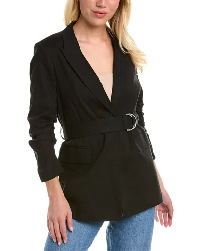 Derek Lam 10 Crosby Harrison Gathered Sleeve Linen-blend Blazer In Black