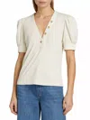 Derek Lam 10 Crosby Heather Puff Sleeve Top In White