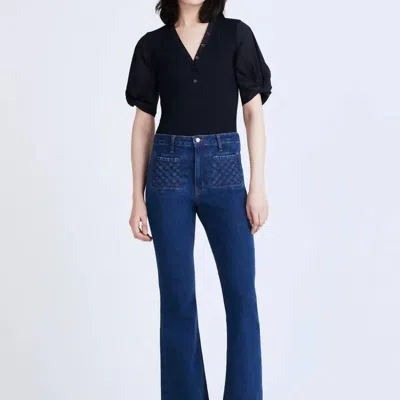 Derek Lam 10 Crosby High Rise Flare Jean With Woven Pockets In Atlantic In Blue