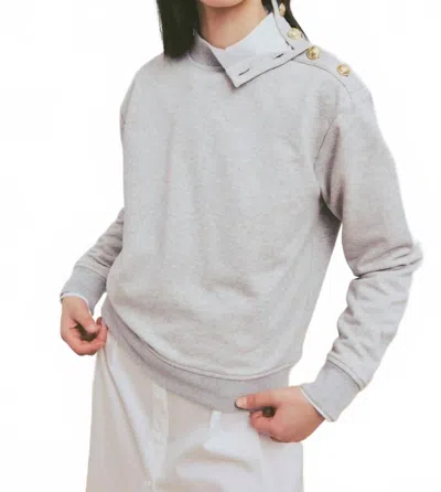 Derek Lam 10 Crosby Hylda French Terry Button Shoulder Sweatshirt In Grey In Gray