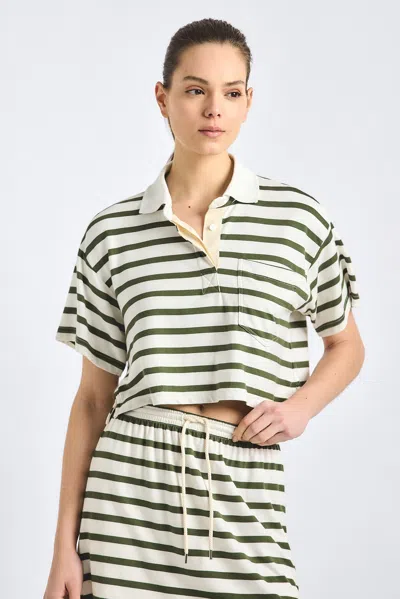 Derek Lam 10 Crosby Indira Stripe Stretch Jersey Crop Polo In Multi