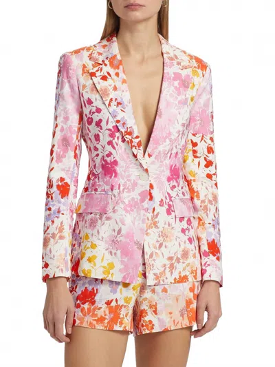 Derek Lam 10 Crosby Irina Floral Printed Stretch Linen Blazer In Rose Multi In Pink