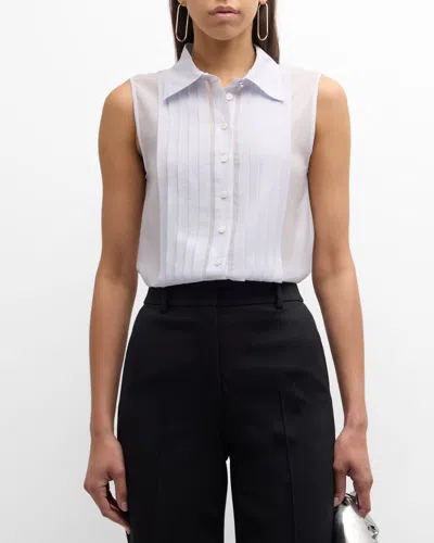 Derek Lam 10 Crosby Janet Sleeveless Tuxedo Shirt In Periwinkle