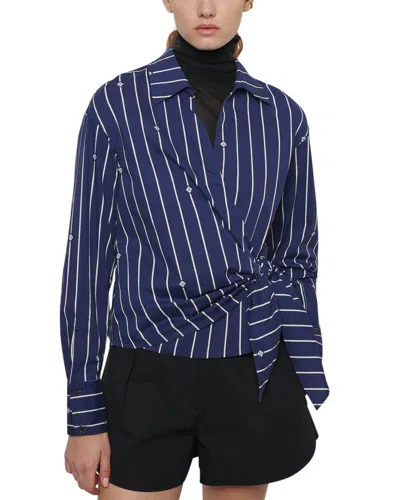 Derek Lam 10 Crosby Striped Cotton-blend Poplin Wrap Top In Blue