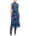 Derek Lam 10 Crosby Junia Floral Tapestry High Neck Dress In Blue