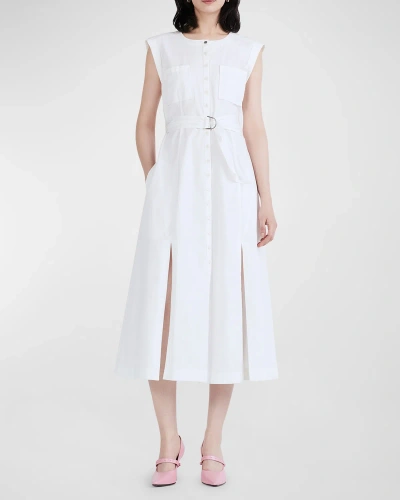 Derek Lam 10 Crosby Karina Cap-sleeve Belted Shirtdress In Blanc De Blanc