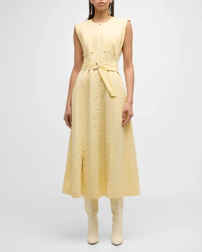 Derek Lam 10 Crosby Karina Cap-sleeve Belted Shirtdress In Buttermilk