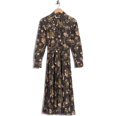 Derek Lam 10 Crosby Kenza Pleated Long Sleeve Shirtdress In Brown