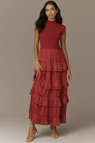 DEREK LAM 10 CROSBY KLEA MOCK-NECK TIERED MAXI DRESS