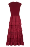 Derek Lam 10 Crosby Klea Mock-neck Tiered Maxi Dress In Red
