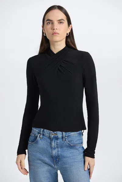 Derek Lam 10 Crosby Krini Wrap Long Sleeve Neck Matte Jersey Top In Black