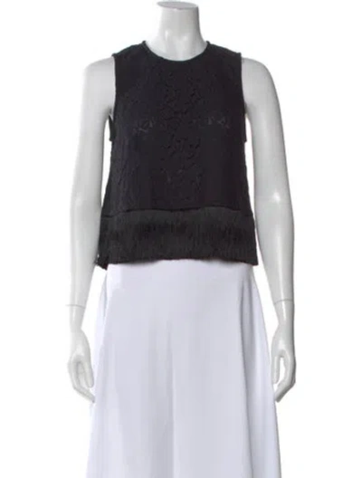 Pre-owned Derek Lam 10 Crosby Lace Pattern Crew Neck Top In Black